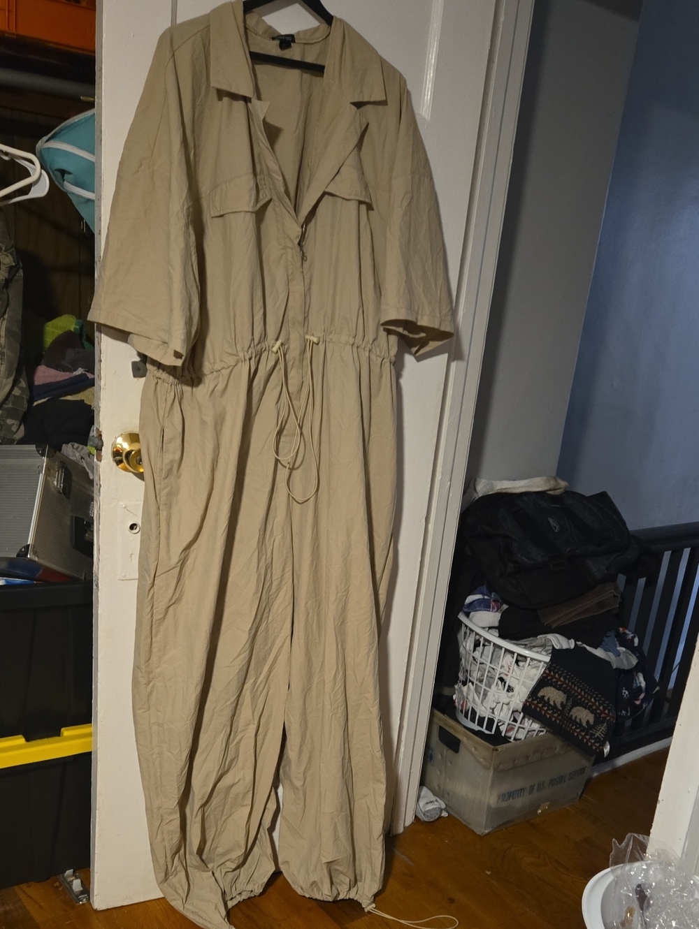 Boohoo Beige Utility Drawstring Jumpsuit